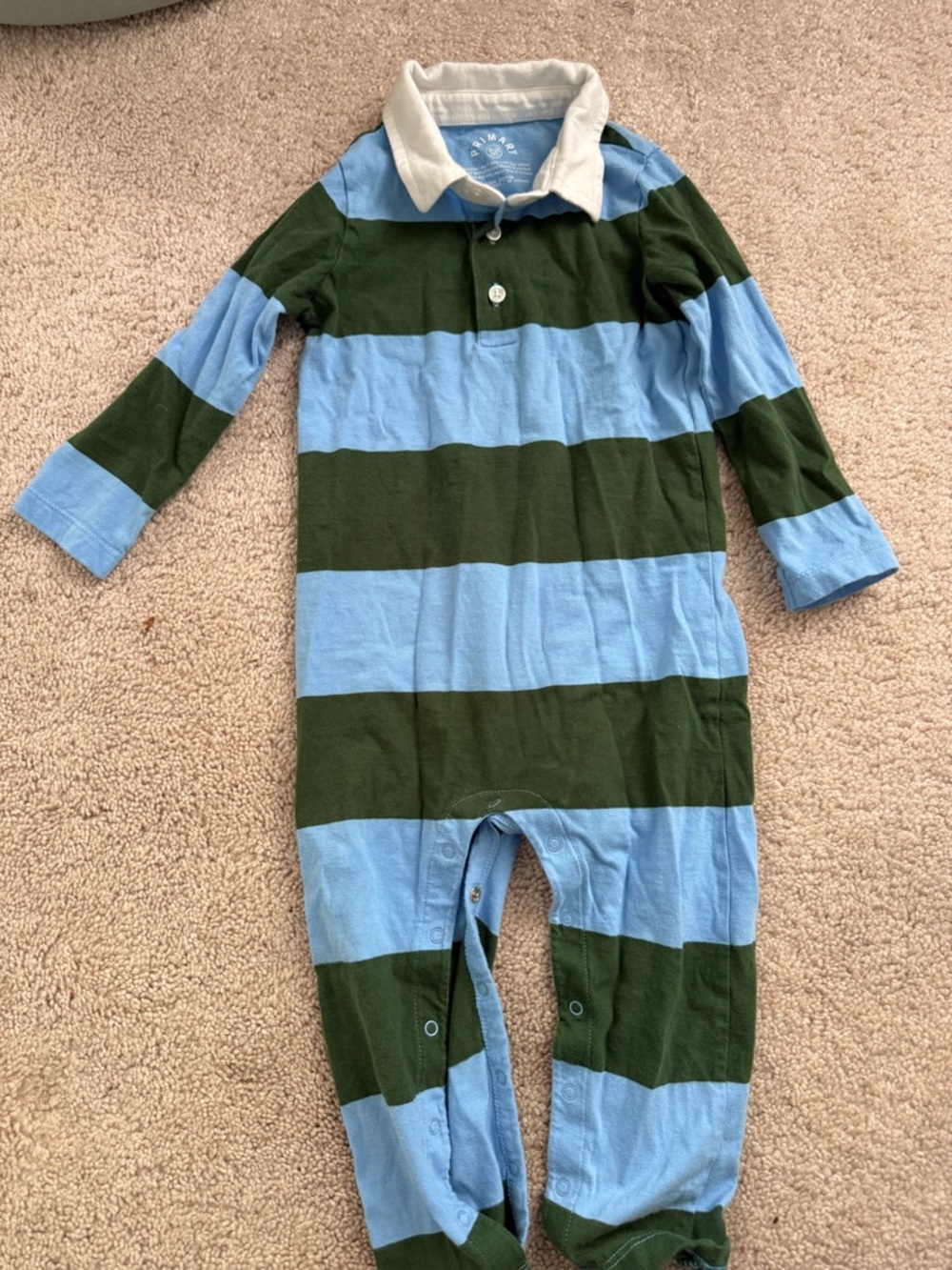Striped Blue & Green Long-Sleeve One-Piece Romper